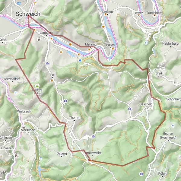 Karten-Miniaturansicht der Radinspiration "Gravel-Abenteuer durch die Region" in Trier, Germany. Erstellt vom Tarmacs.app-Routenplaner für Radtouren