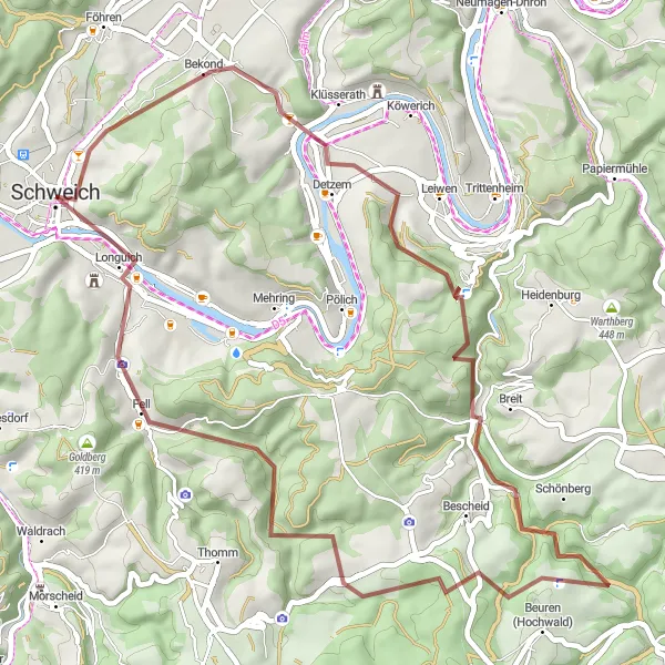 Map miniature of "The Gravel Adventure Loop" cycling inspiration in Trier, Germany. Generated by Tarmacs.app cycling route planner
