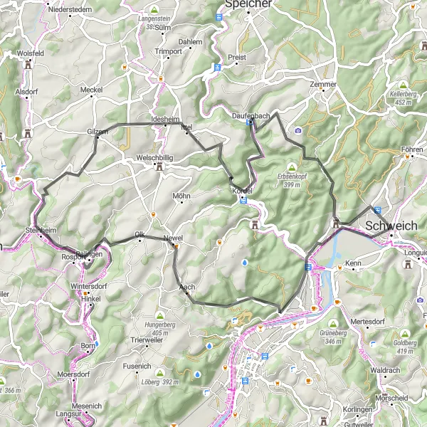 Karten-Miniaturansicht der Radinspiration "Panorama-Radtour ab Schweich" in Trier, Germany. Erstellt vom Tarmacs.app-Routenplaner für Radtouren