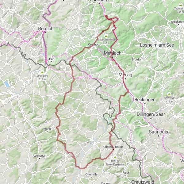 Map miniature of "The Moselle Valley Escape" cycling inspiration in Trier, Germany. Generated by Tarmacs.app cycling route planner