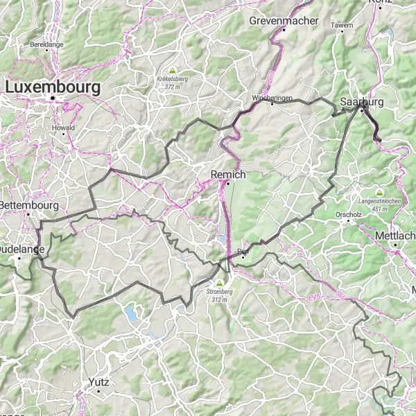 Karten-Miniaturansicht der Radinspiration "Kruterberg und Eller Abenteuer" in Trier, Germany. Erstellt vom Tarmacs.app-Routenplaner für Radtouren