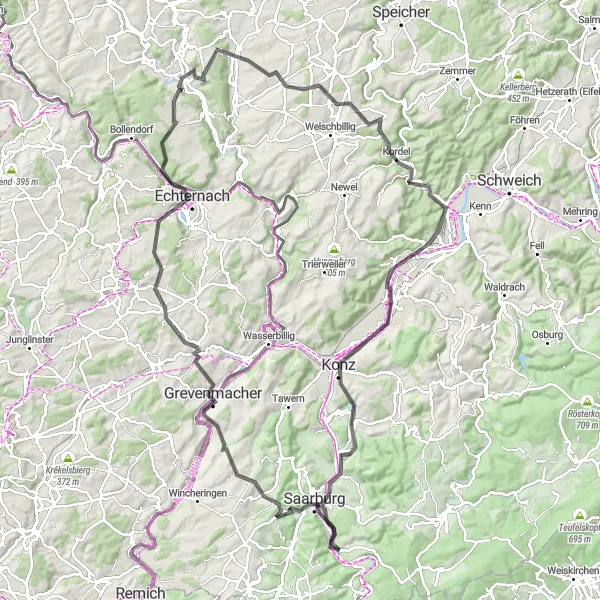 Map miniature of "Mullerthal Loop" cycling inspiration in Trier, Germany. Generated by Tarmacs.app cycling route planner