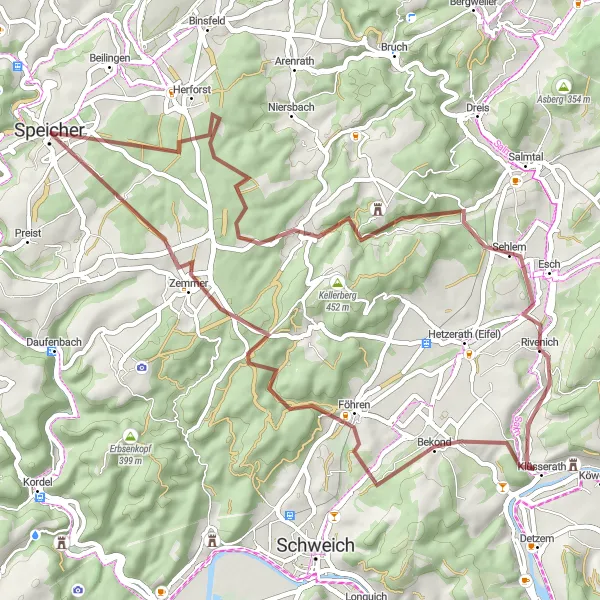 Map miniature of "The Gravel Medley" cycling inspiration in Trier, Germany. Generated by Tarmacs.app cycling route planner