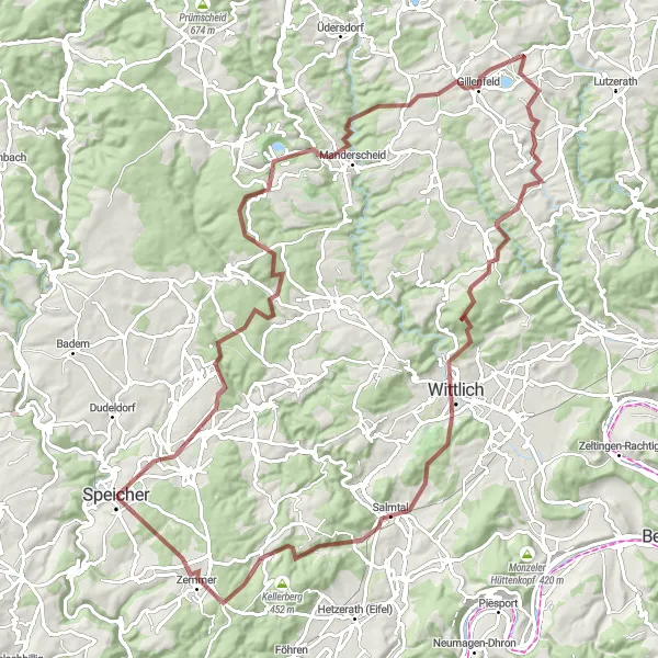 Karten-Miniaturansicht der Radinspiration "Abenteuerliche Schottertour durch die Eifel" in Trier, Germany. Erstellt vom Tarmacs.app-Routenplaner für Radtouren