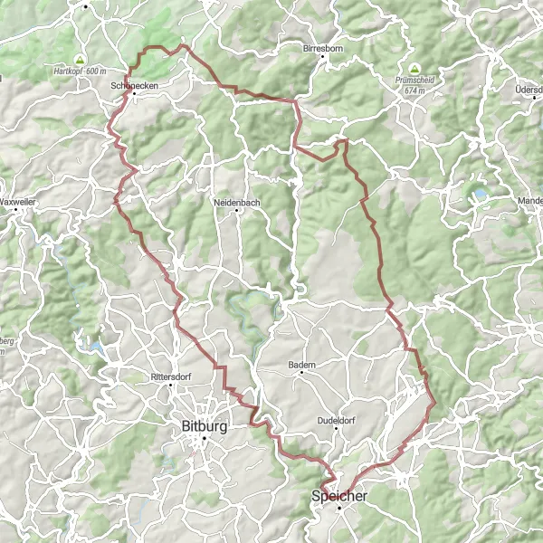 Map miniature of "Kyliner Gravel Route" cycling inspiration in Trier, Germany. Generated by Tarmacs.app cycling route planner