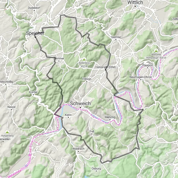 Karten-Miniaturansicht der Radinspiration "Eifel-Rundtour mit historischen Highlights" in Trier, Germany. Erstellt vom Tarmacs.app-Routenplaner für Radtouren