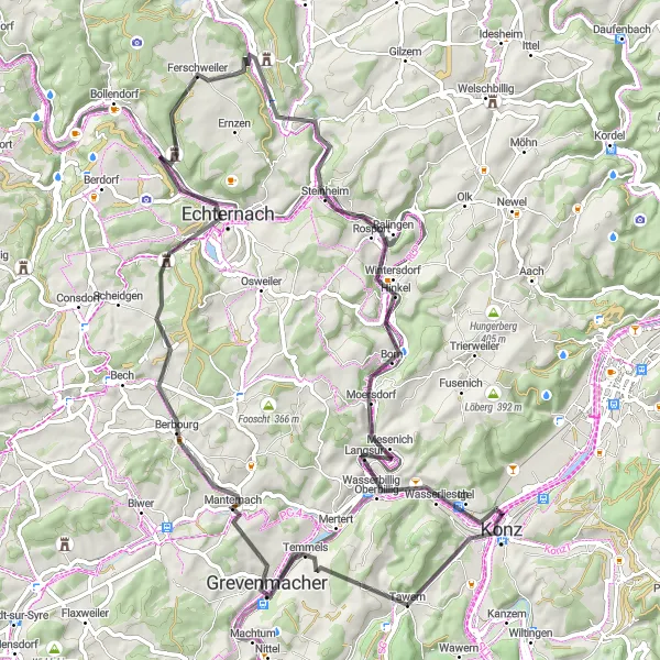 Karten-Miniaturansicht der Radinspiration "Panorama-Rundweg von Temmels nach Oberbillig" in Trier, Germany. Erstellt vom Tarmacs.app-Routenplaner für Radtouren