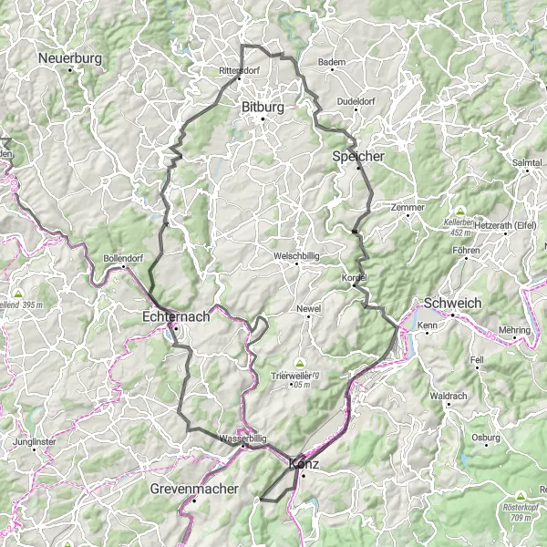 Map miniature of "Trier Adventure Ride" cycling inspiration in Trier, Germany. Generated by Tarmacs.app cycling route planner