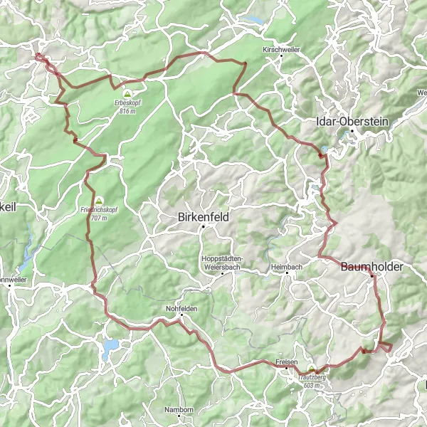 Map miniature of "Gravel Adventure to Thalfang" cycling inspiration in Trier, Germany. Generated by Tarmacs.app cycling route planner