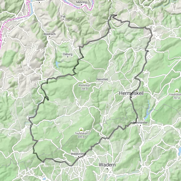 Karten-Miniaturansicht der Radinspiration "Historische Entdeckungstour durch die Region" in Trier, Germany. Erstellt vom Tarmacs.app-Routenplaner für Radtouren
