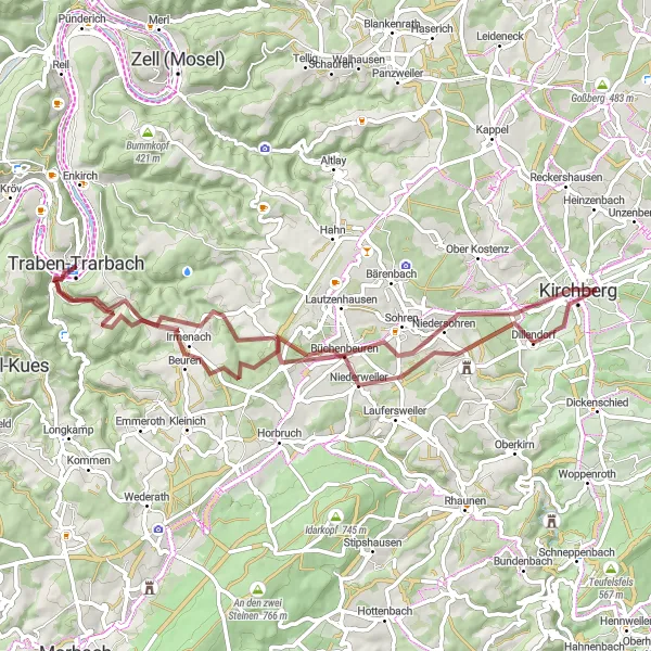 Map miniature of "Moselle Valley Gravel Tour" cycling inspiration in Trier, Germany. Generated by Tarmacs.app cycling route planner