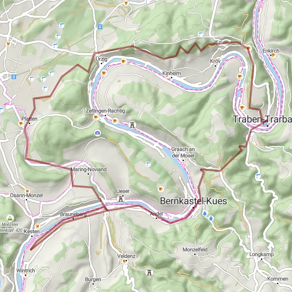 Karten-Miniaturansicht der Radinspiration "Moselschleife und Hunsrück-Höhen" in Trier, Germany. Erstellt vom Tarmacs.app-Routenplaner für Radtouren