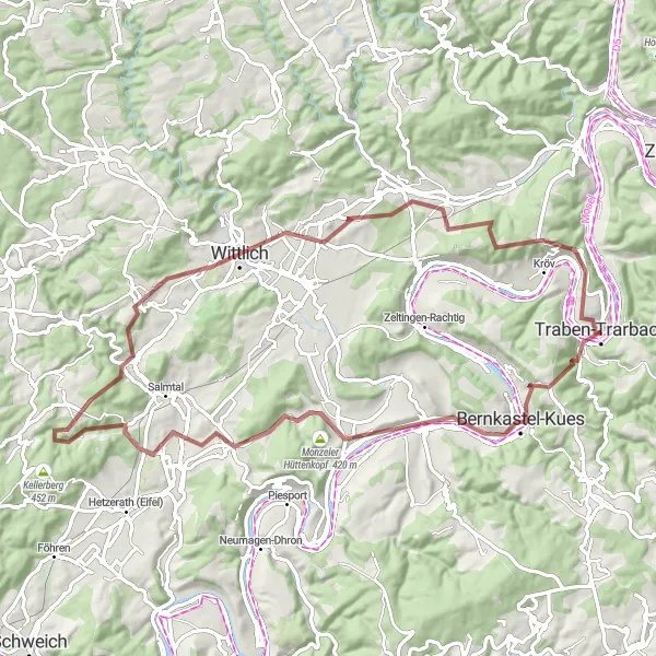 Karten-Miniaturansicht der Radinspiration "Hunsrück-Gravel Loop" in Trier, Germany. Erstellt vom Tarmacs.app-Routenplaner für Radtouren