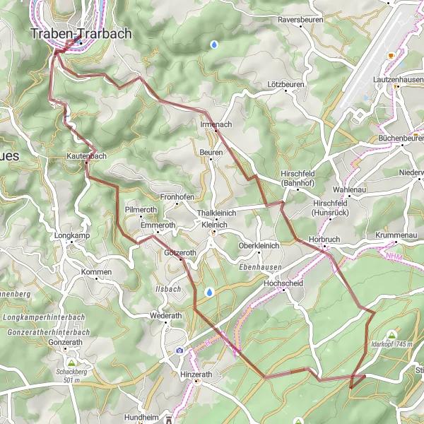 Map miniature of "Hunsrück Highlands Gravel Adventure" cycling inspiration in Trier, Germany. Generated by Tarmacs.app cycling route planner