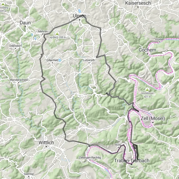 Map miniature of "Scenic Mosel Loop" cycling inspiration in Trier, Germany. Generated by Tarmacs.app cycling route planner