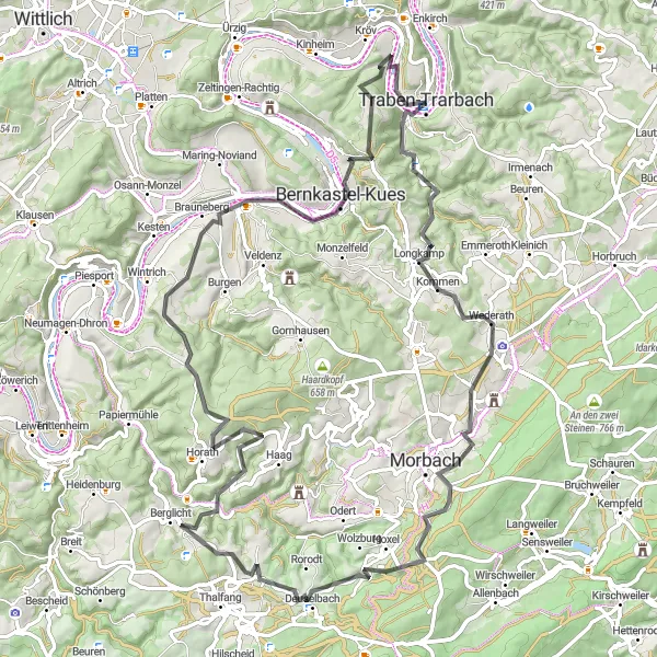 Map miniature of "Traben-Trarbach Loop" cycling inspiration in Trier, Germany. Generated by Tarmacs.app cycling route planner