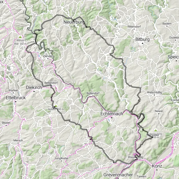 Karten-Miniaturansicht der Radinspiration "Auf den Spuren der alten Burgen und Schlösser" in Trier, Germany. Erstellt vom Tarmacs.app-Routenplaner für Radtouren