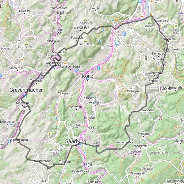 Karten-Miniaturansicht der Radinspiration "Mosel und Weinberge Runde" in Trier, Germany. Erstellt vom Tarmacs.app-Routenplaner für Radtouren