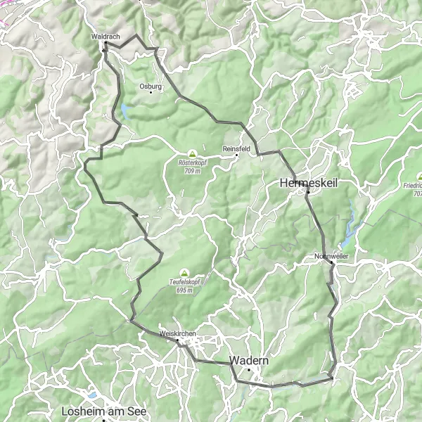 Karten-Miniaturansicht der Radinspiration "Panoramische Tour rund um Waldrach" in Trier, Germany. Erstellt vom Tarmacs.app-Routenplaner für Radtouren