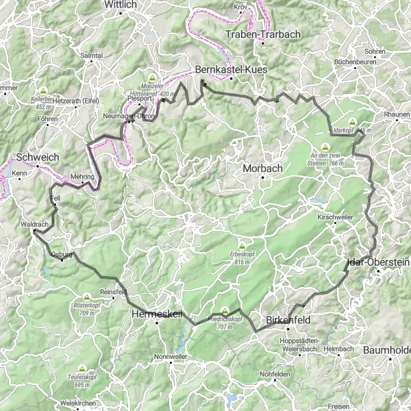 Karten-Miniaturansicht der Radinspiration "Moseltalroute von Waldrach nach Naumeter Kupp" in Trier, Germany. Erstellt vom Tarmacs.app-Routenplaner für Radtouren