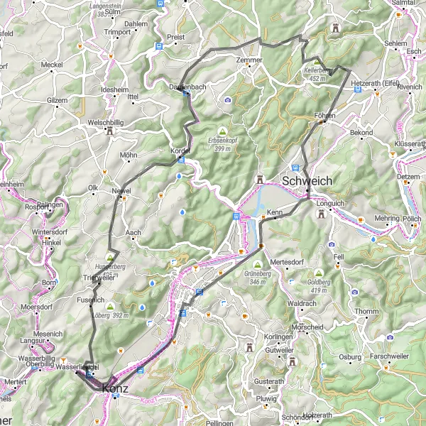 Map miniature of "Tranquility and Serenity" cycling inspiration in Trier, Germany. Generated by Tarmacs.app cycling route planner