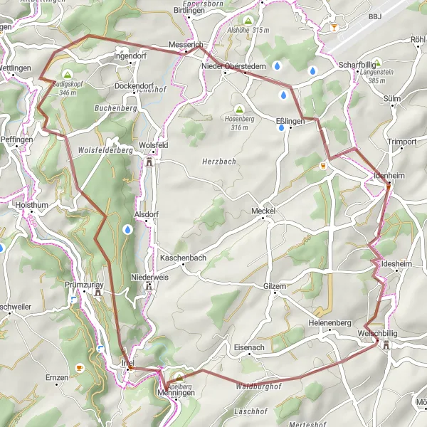 Karten-Miniaturansicht der Radinspiration "Abenteuerliche Schotterwege um Welschbillig" in Trier, Germany. Erstellt vom Tarmacs.app-Routenplaner für Radtouren
