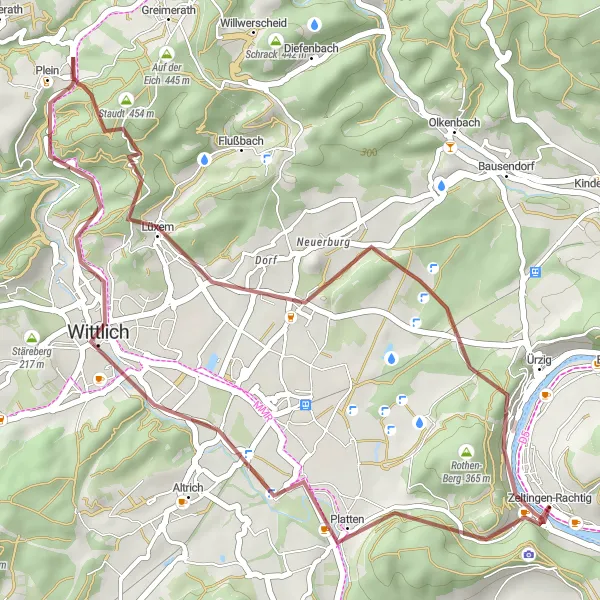 Karten-Miniaturansicht der Radinspiration "Abenteuerliche Graveltour" in Trier, Germany. Erstellt vom Tarmacs.app-Routenplaner für Radtouren