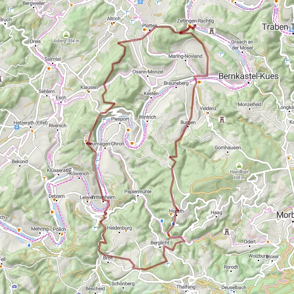 Map miniature of "Riverside Explorer" cycling inspiration in Trier, Germany. Generated by Tarmacs.app cycling route planner