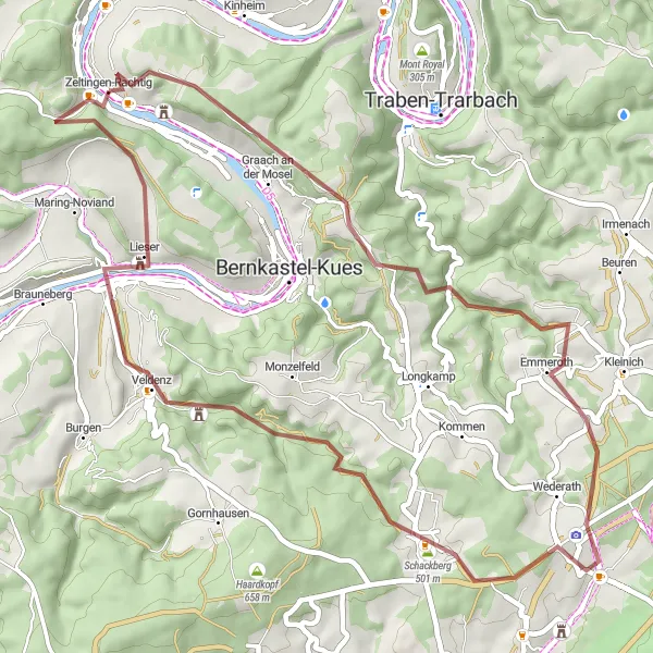 Map miniature of "The Graach Trail" cycling inspiration in Trier, Germany. Generated by Tarmacs.app cycling route planner