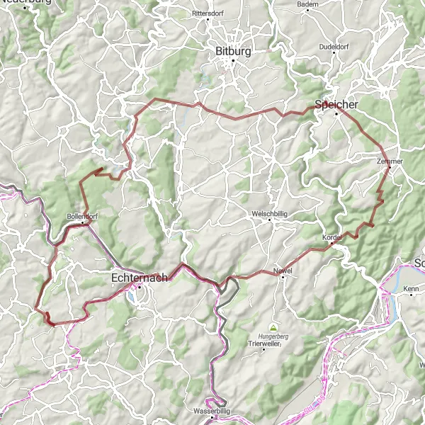 Map miniature of "Gravel Adventure in the Eifel" cycling inspiration in Trier, Germany. Generated by Tarmacs.app cycling route planner