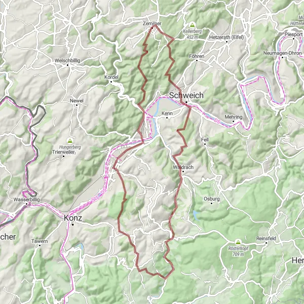 Karten-Miniaturansicht der Radinspiration "Rundtour um Zemmer - Entdecke die Natur" in Trier, Germany. Erstellt vom Tarmacs.app-Routenplaner für Radtouren