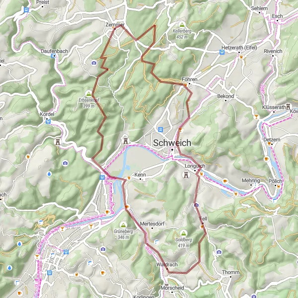 Map miniature of "Countryside Adventure: From Trier to Pfaffenberg" cycling inspiration in Trier, Germany. Generated by Tarmacs.app cycling route planner