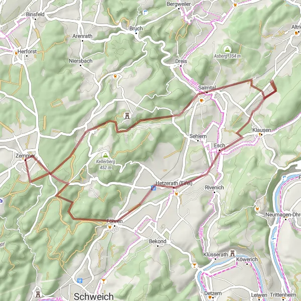 Karten-Miniaturansicht der Radinspiration "Entspannte Gravel-Runde durch Zemmer" in Trier, Germany. Erstellt vom Tarmacs.app-Routenplaner für Radtouren