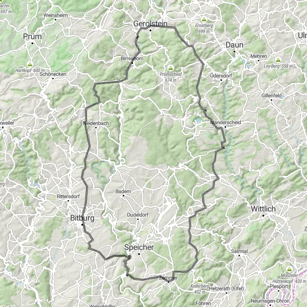 Karten-Miniaturansicht der Radinspiration "Die Burgen der Eifel" in Trier, Germany. Erstellt vom Tarmacs.app-Routenplaner für Radtouren