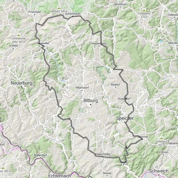 Map miniature of "Trier - Hiking through the Vogelskopf" cycling inspiration in Trier, Germany. Generated by Tarmacs.app cycling route planner