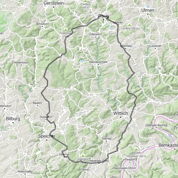Map miniature of "The Eifel Loop: A Journey through Historic Villages and Breathtaking Landscapes" cycling inspiration in Trier, Germany. Generated by Tarmacs.app cycling route planner
