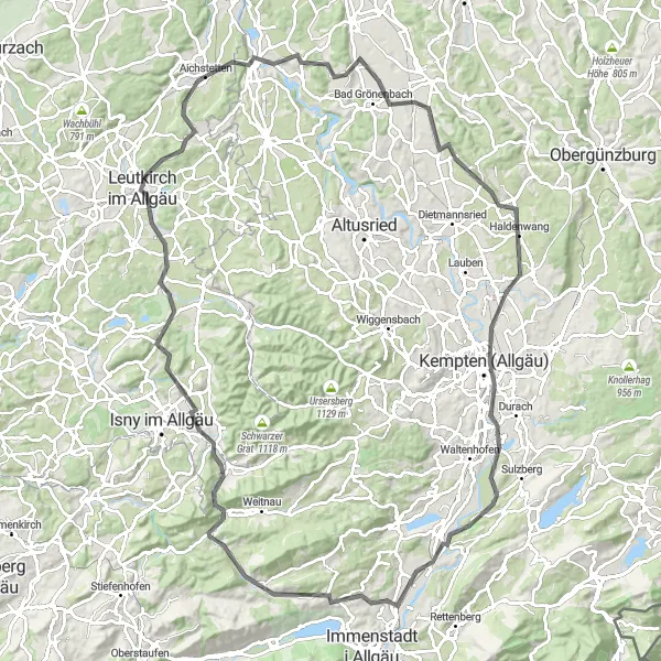 Map miniature of "The Allgäu Journey" cycling inspiration in Tübingen, Germany. Generated by Tarmacs.app cycling route planner