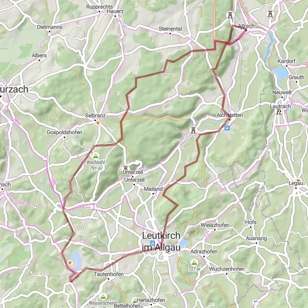 Map miniature of "Exploring Gravel Roads" cycling inspiration in Tübingen, Germany. Generated by Tarmacs.app cycling route planner