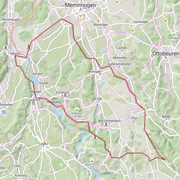 Map miniature of "Illerfeld Gravel Ride" cycling inspiration in Tübingen, Germany. Generated by Tarmacs.app cycling route planner