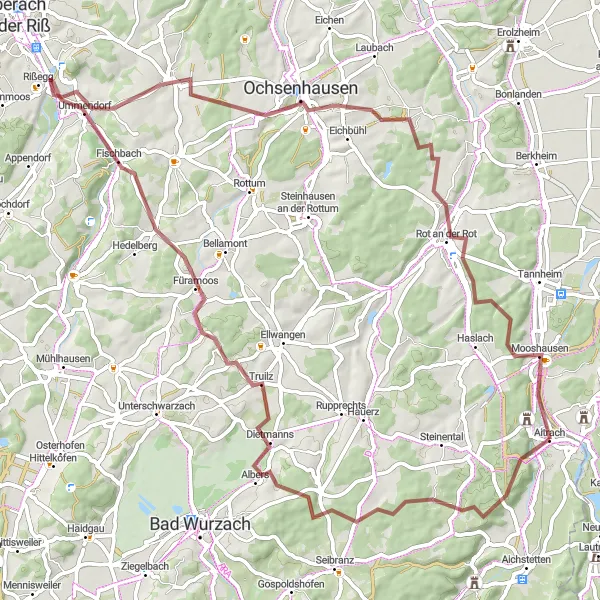 Map miniature of "Schnaggenberg Gravel Adventure" cycling inspiration in Tübingen, Germany. Generated by Tarmacs.app cycling route planner
