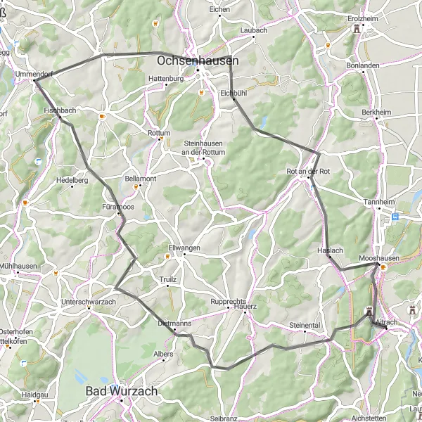 Map miniature of "Marstetten Castle Road Ride" cycling inspiration in Tübingen, Germany. Generated by Tarmacs.app cycling route planner