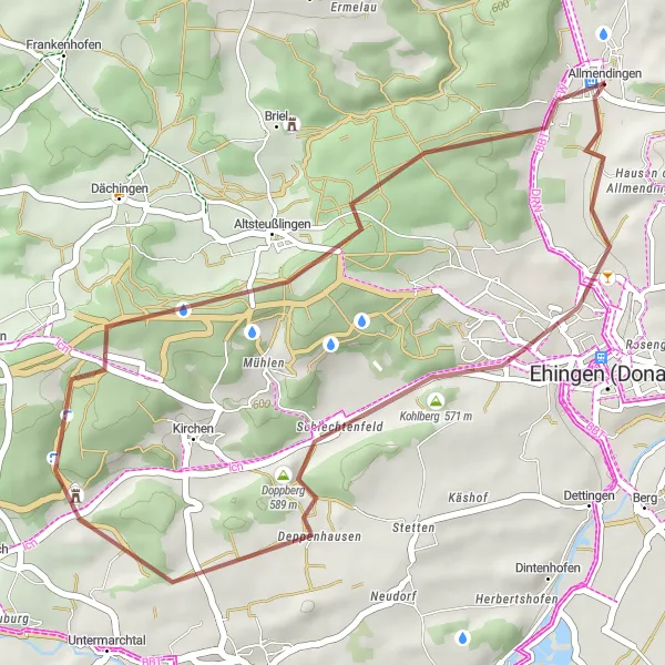 Map miniature of "Berkach and Back" cycling inspiration in Tübingen, Germany. Generated by Tarmacs.app cycling route planner