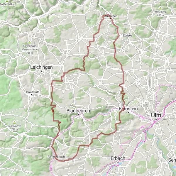 Map miniature of "Gravel Adventure: Schelklinger Berg and More" cycling inspiration in Tübingen, Germany. Generated by Tarmacs.app cycling route planner