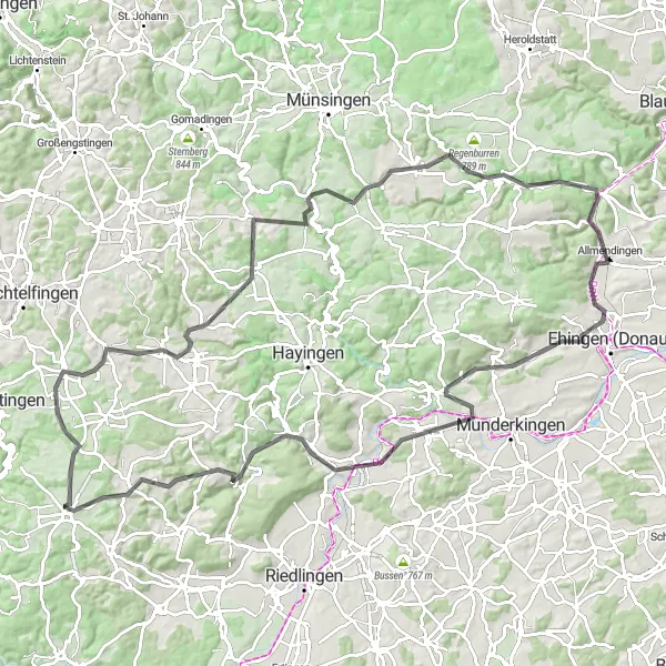 Map miniature of "The Scenic Route" cycling inspiration in Tübingen, Germany. Generated by Tarmacs.app cycling route planner
