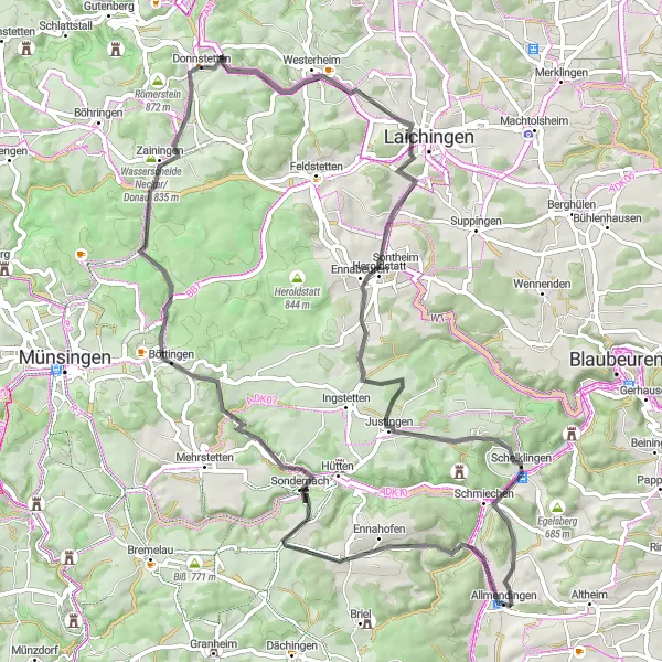 Map miniature of "Meisenberg and Beyond" cycling inspiration in Tübingen, Germany. Generated by Tarmacs.app cycling route planner