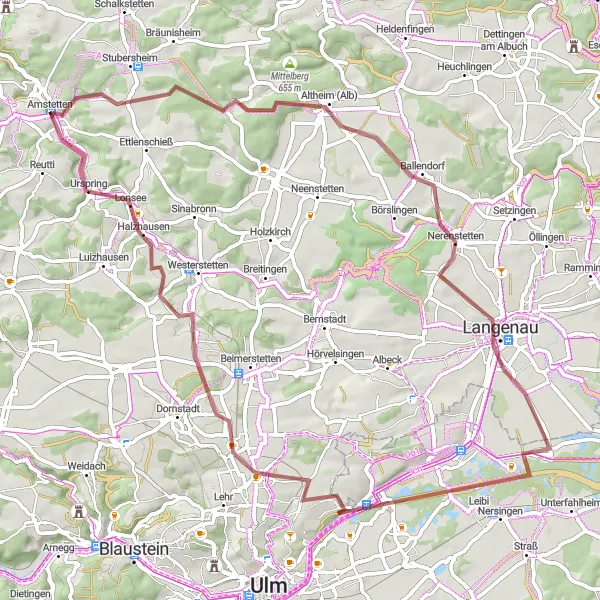 Map miniature of "Journey Through Alb Plateau" cycling inspiration in Tübingen, Germany. Generated by Tarmacs.app cycling route planner