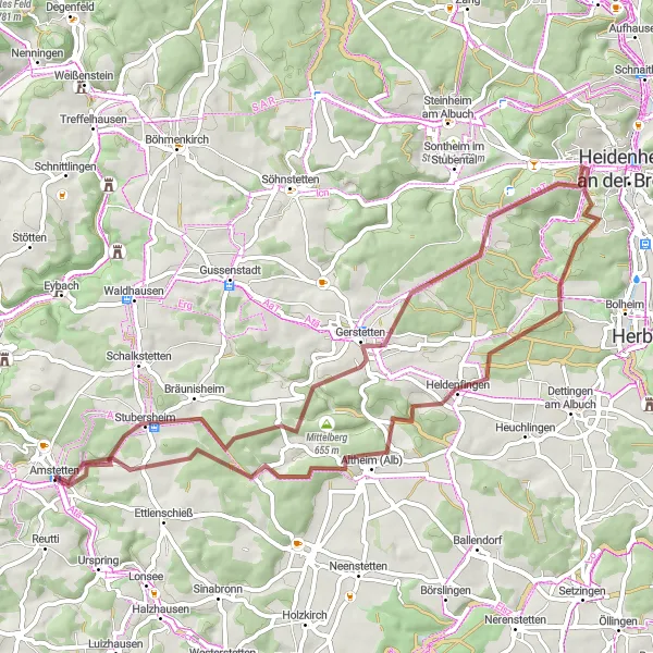 Map miniature of "Challenging Gravel Expedition" cycling inspiration in Tübingen, Germany. Generated by Tarmacs.app cycling route planner