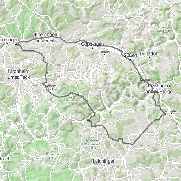 Map miniature of "Exploring Picturesque Rural Roads" cycling inspiration in Tübingen, Germany. Generated by Tarmacs.app cycling route planner