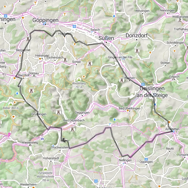 Map miniature of "Scenic Serpentine Roads" cycling inspiration in Tübingen, Germany. Generated by Tarmacs.app cycling route planner