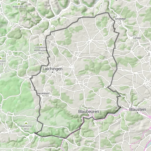 Map miniature of "Scenic Road Tour" cycling inspiration in Tübingen, Germany. Generated by Tarmacs.app cycling route planner